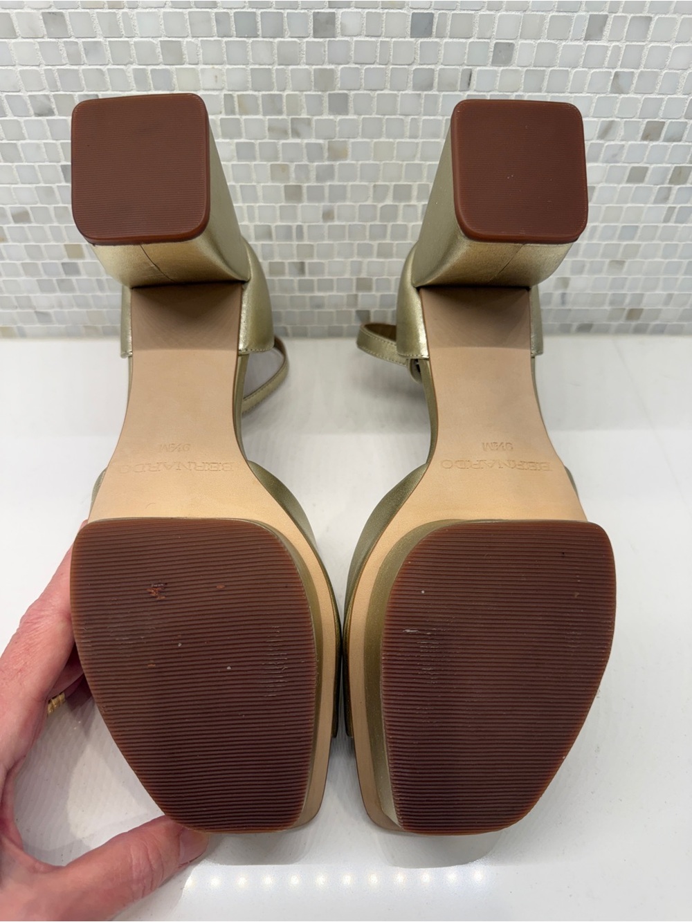 Bernardo Raleigh Gold Ankle-Strap Block Heel Sandals - Picture 5 of 6